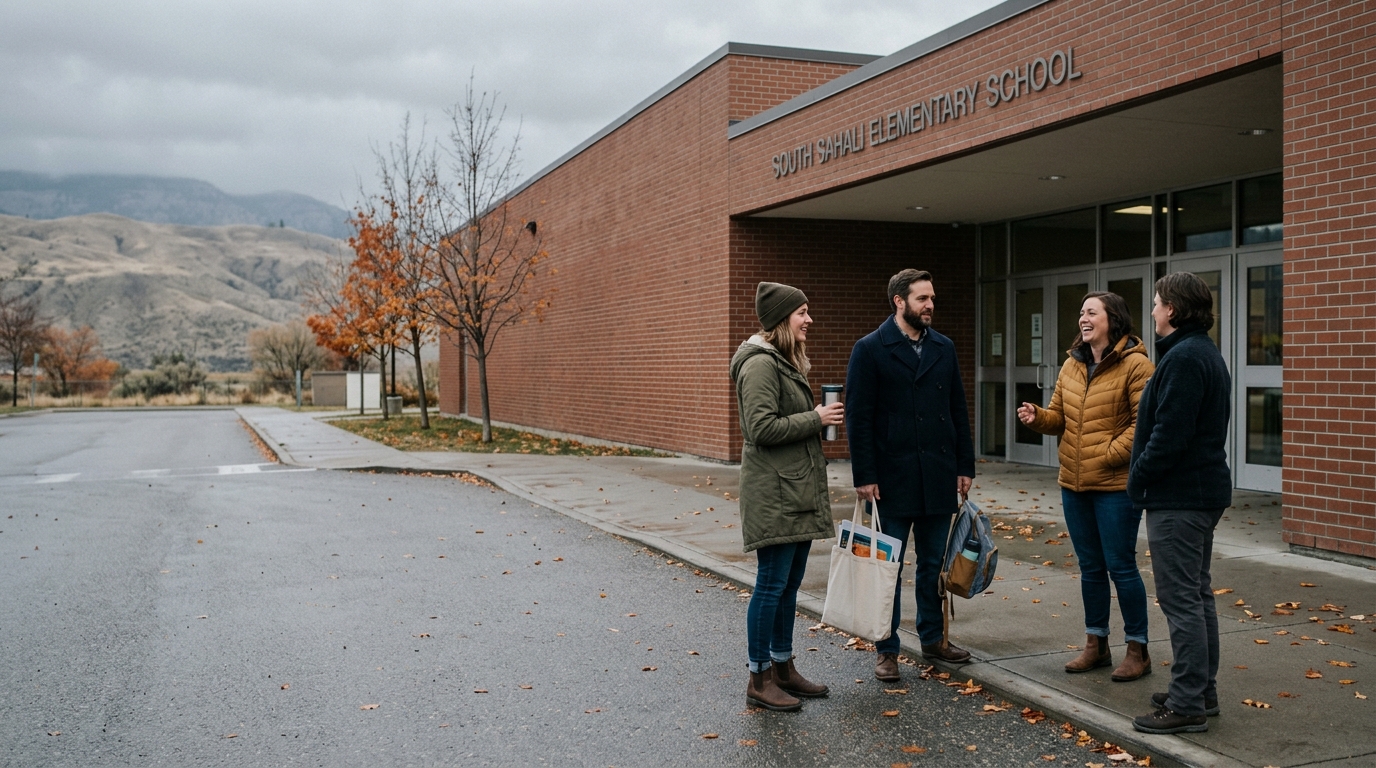 Parents talking together outside a Kamloops school